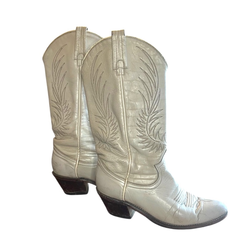 Vintage Canada West Women's Leather Western Cowboy Boots Light Grey 7